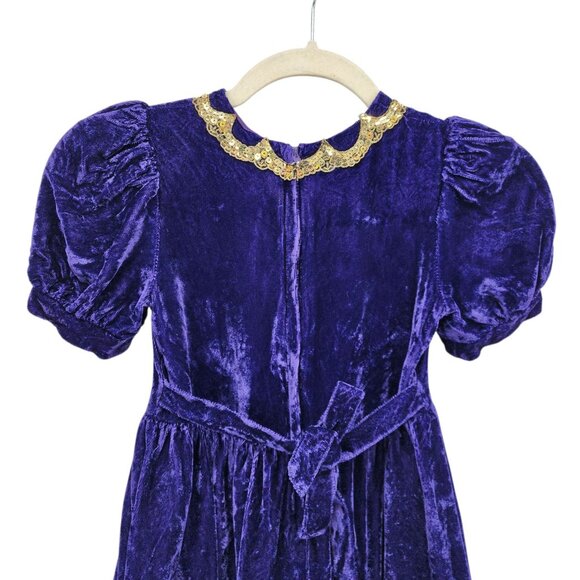 Vintage Jessica McClintock Girls 6 Dress Velvet Sequins Purple Gold Formal Party - Picture 5 of 9